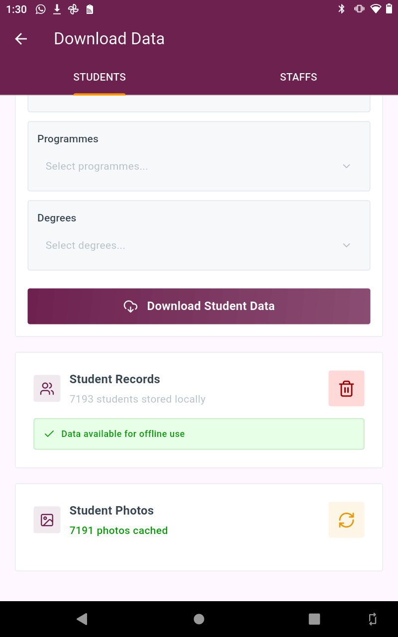 App Data offline settings